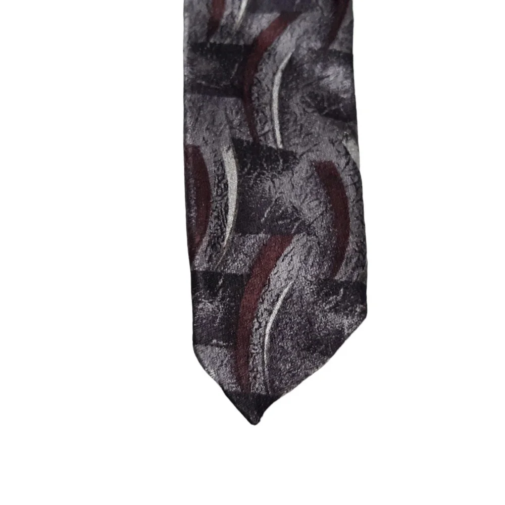 VTG Pierre Cardin Necktie Mens OS‎ Grey Black Burgundy Silk Geometric Abstract